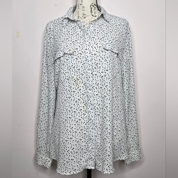 LOFT Womens Collared Button Down Speck Polka Dot & White Long Sleeve - Picture 3 of 13